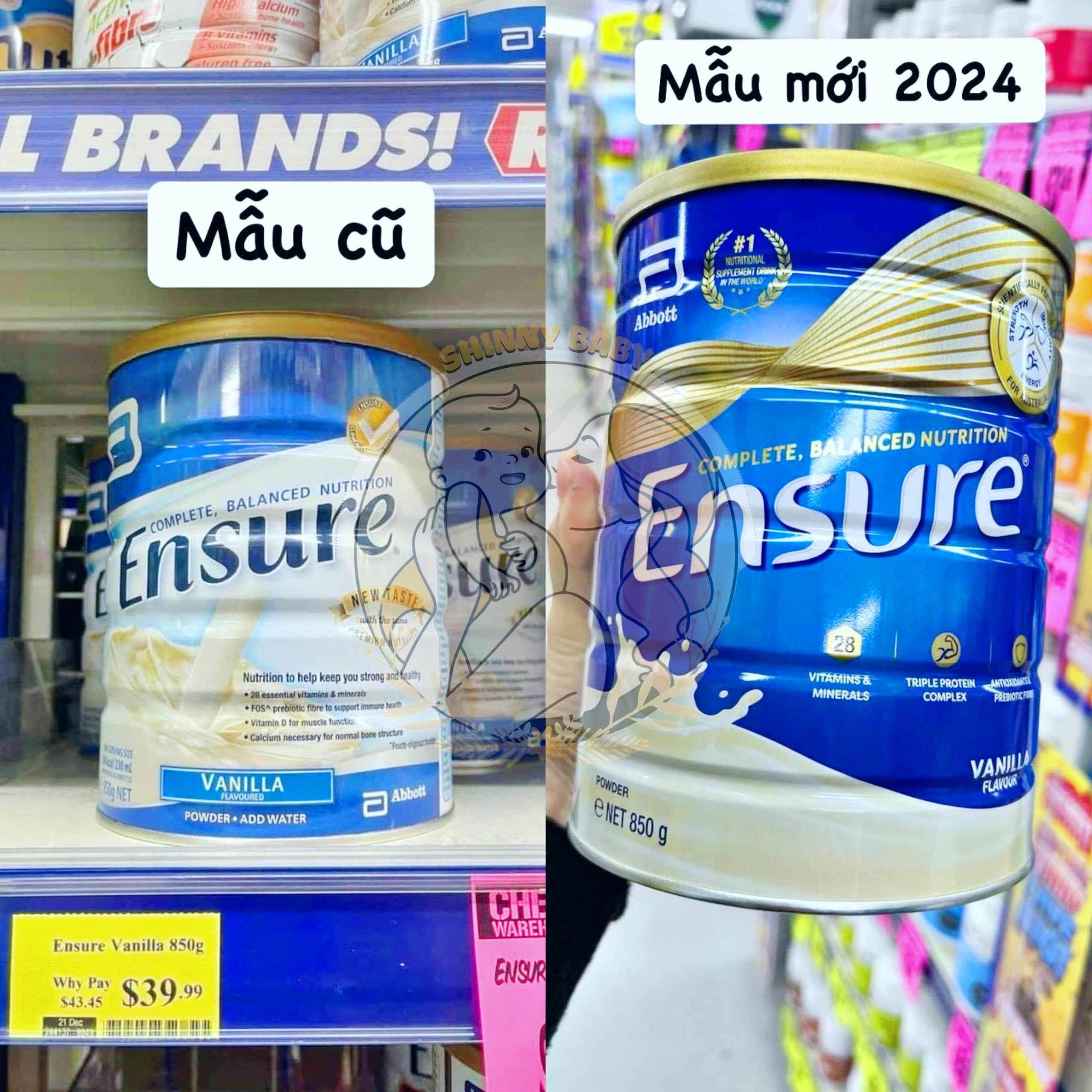 Date 6/25 sữa dinh dưỡng ensure úc 850g mẫu cũ/mới hot