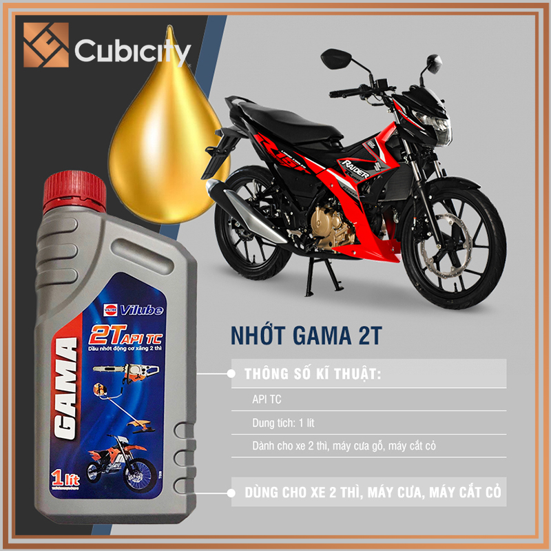 Dầu nhớt gama vilube 2t api tc 1000ml dùng cho xe 2 thì, động cơ máy cưa gỗ, máy cắt cỏ