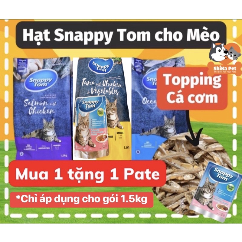 Thức ăn hạt snappy tom mix cá cơm thật túi 1kg-1.5kg