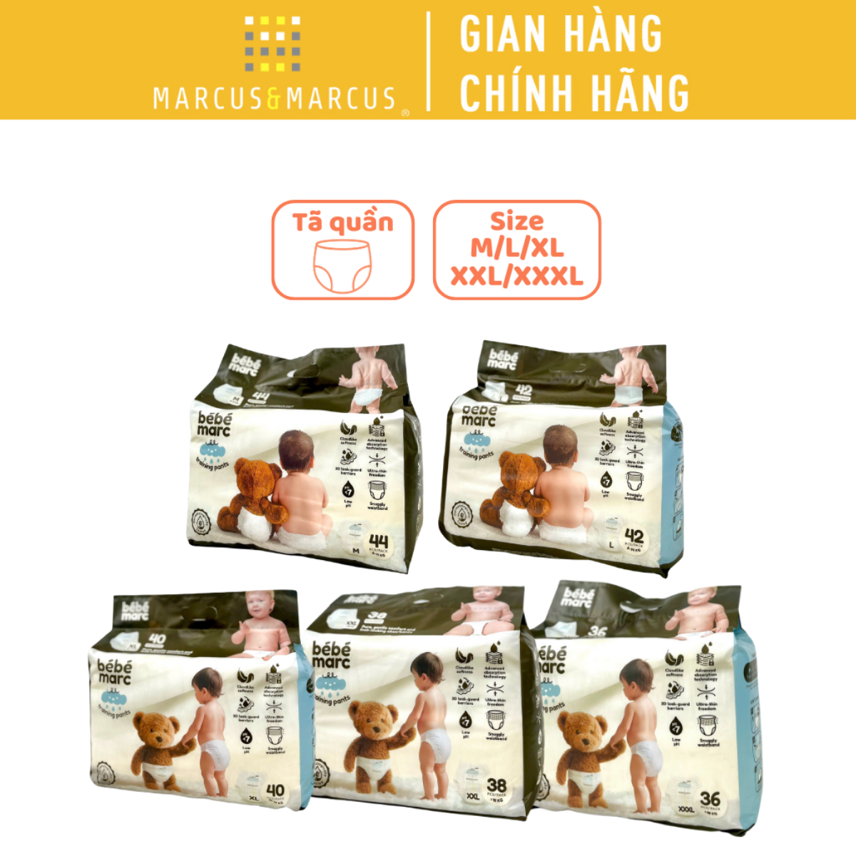 Tã Quần Siêu Mềm Mỏng Nhẹ Dành Cho Bé bébémarc – Gói Lớn (Nhiều Size)