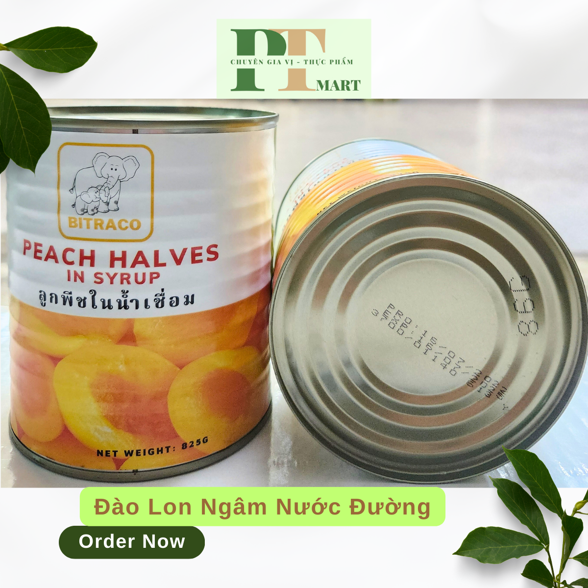 Trái Đào ngâm nước đường Bitraco lon 825g. Yellow Peach Halves in syrup