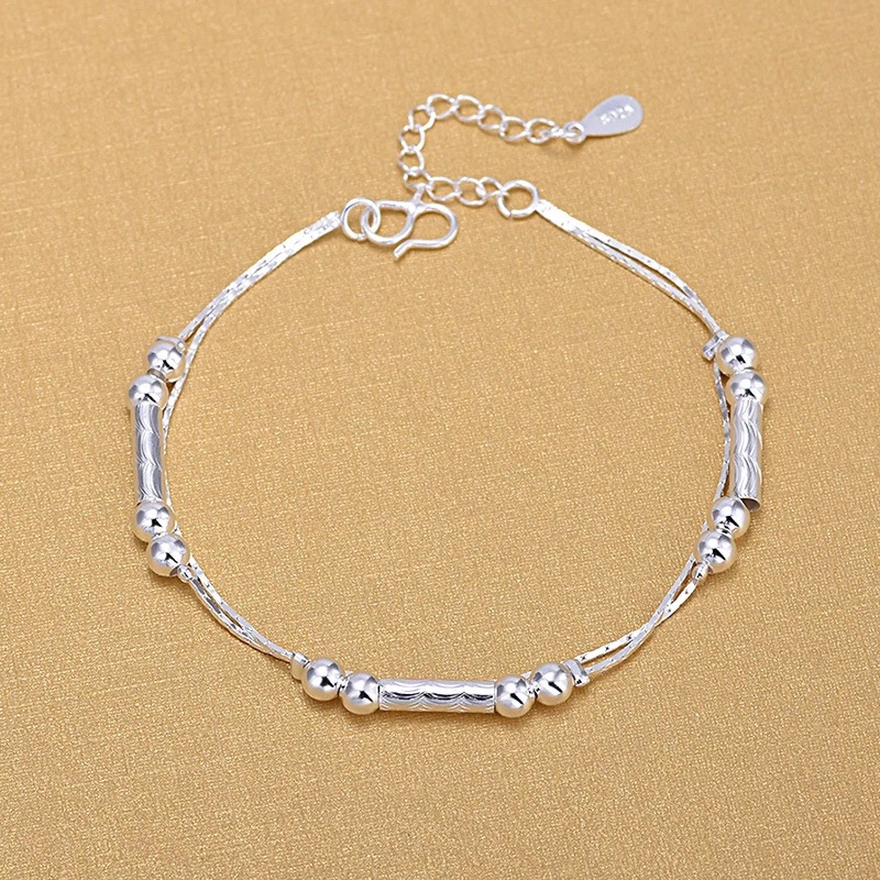 [HCM]Bộ lắc tay lắc chân bạc S925 thanh ngang bi đôi sáng đẹp LTC10