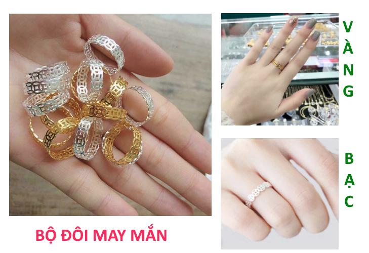 Combo 2 nhẫn xi vàng - xi bạc 18k kim tiền mang lại may mắnthời trang