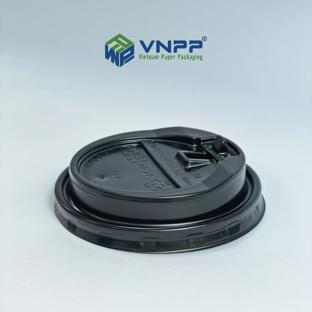 Nắp Cốc/ly giấy nóng nhựa PS màu đen có nút Ø80mm
