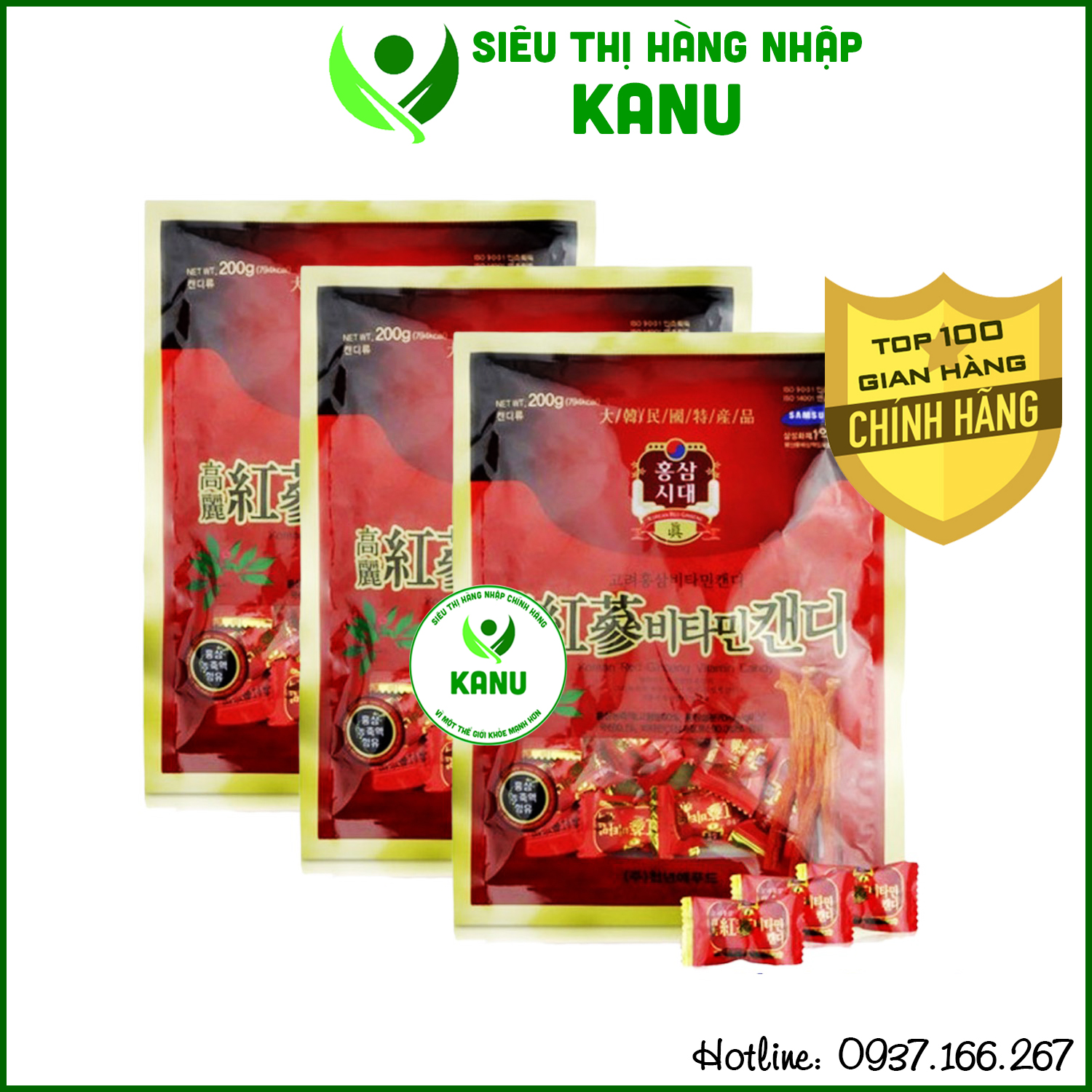 Bộ 3 gói kẹo sâm Vitamin 6 tuổi Hàn Quốc 200g chính hãng
