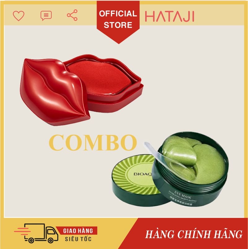 [Combo] Mặt nạ mắt Bioaqua tảo biển giảm thâm mắt 60 miếng và mặt nạ môi hộp 20 miếng