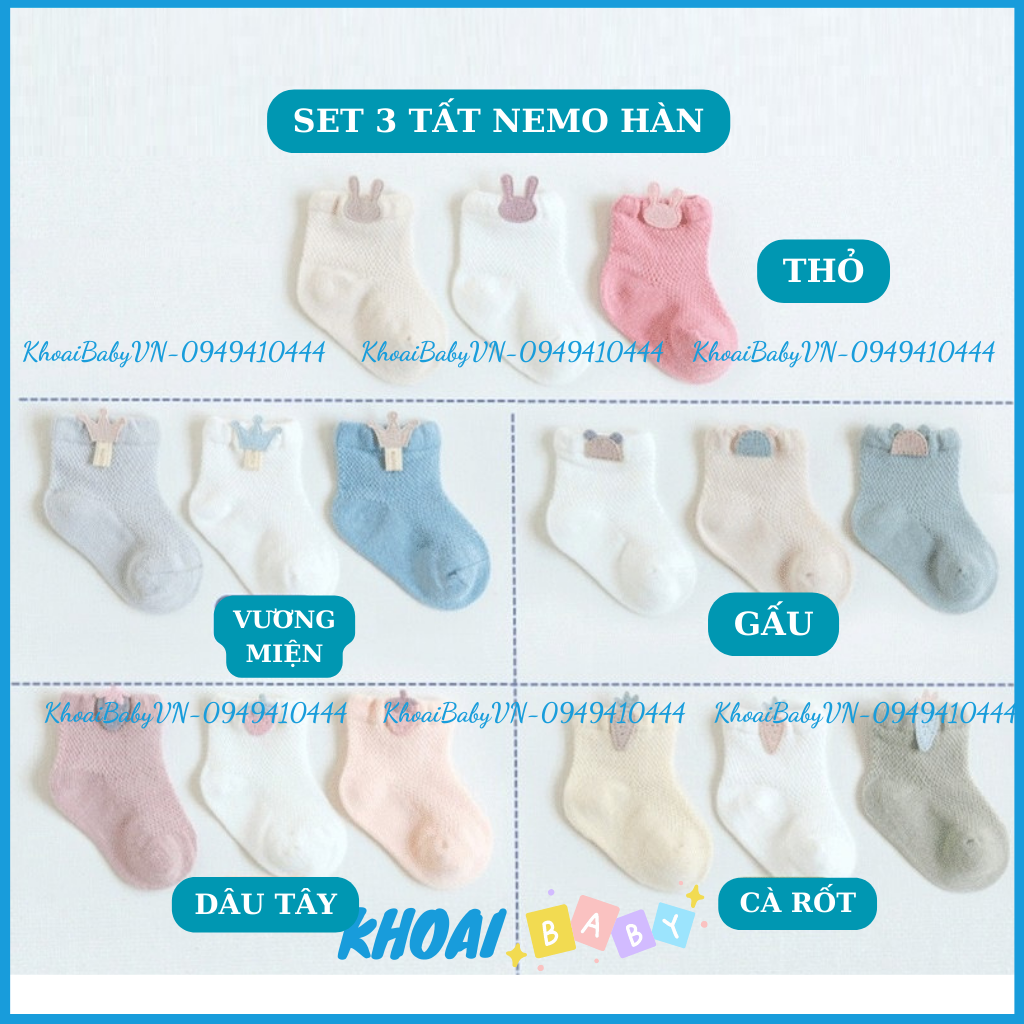 Tất lưới cho bé sơ sinh, Tất lưới Nemo baby Set 3 đôi cho bé sơ sinh từ 0-5 tuổi - Shop Khoaibaby
