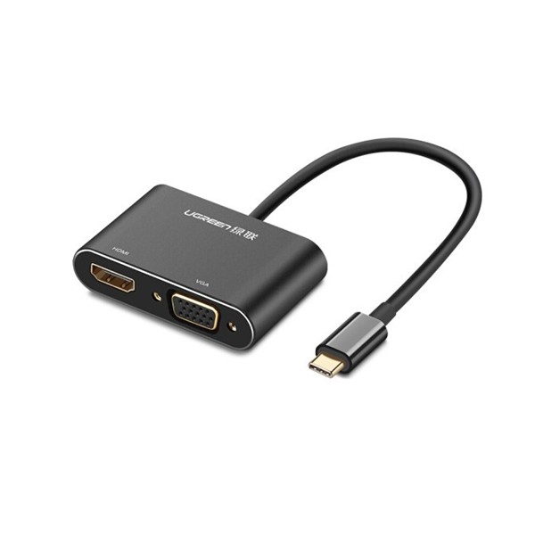 Cáp usb c to hdmi và vga ugreen 50738 - vỏ nhôm - black