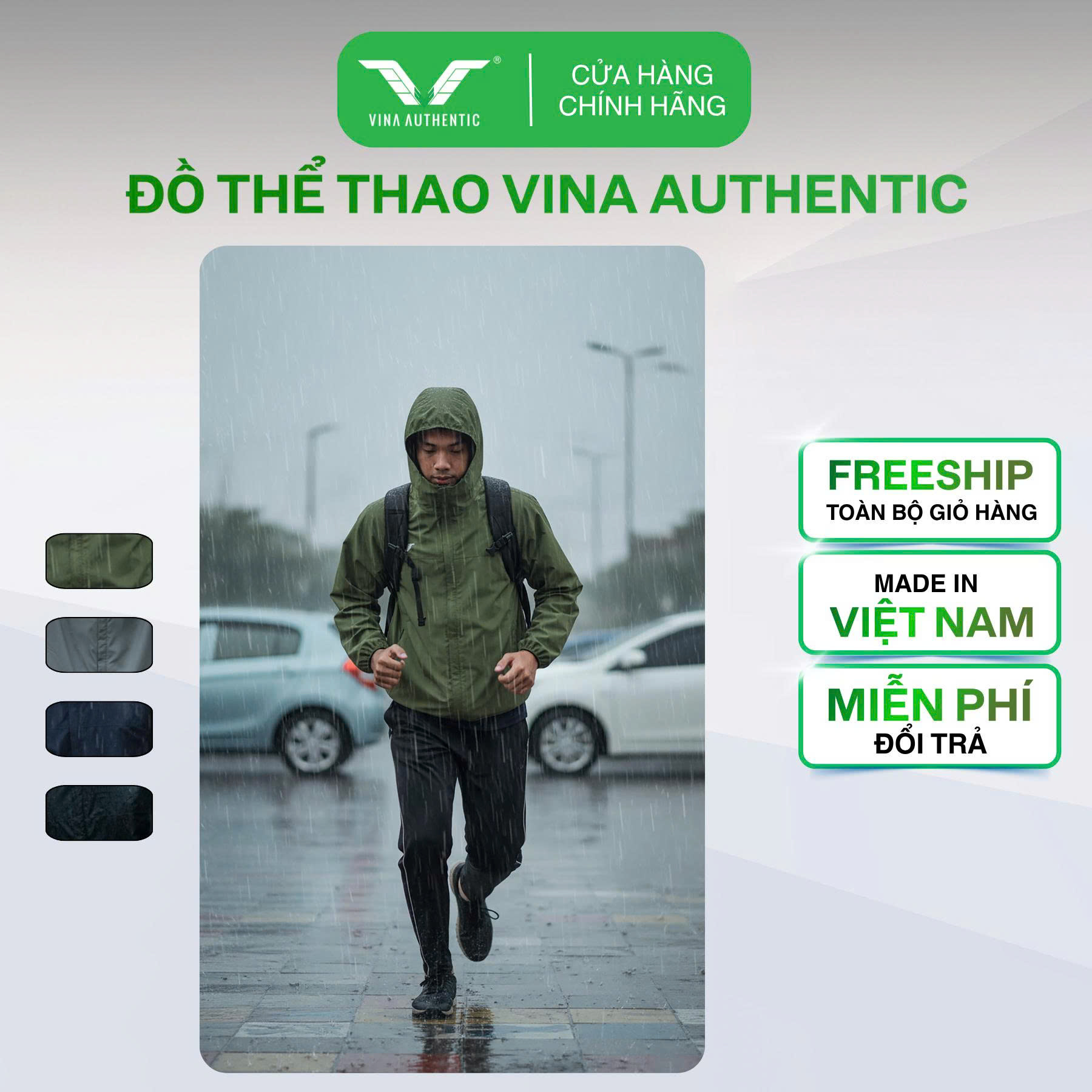 CHỐNG NƯỚC HOÀN TOÀN-Áo Khoác Thể Thao 1 lớp VINA AUTHENTIC AKV99- Phượt, Leo Núi, Chạy Bộ,..