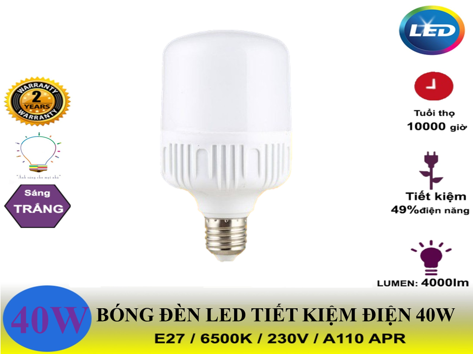 Bóng đèn led trụ 40w tiết kiệm điện siêu sáng- bảo hành 12 tháng đổi mới