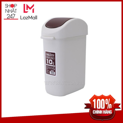 Thùng đựng rác 10L Inomata nắp xoay màu nâu nội địa Nhật Bản