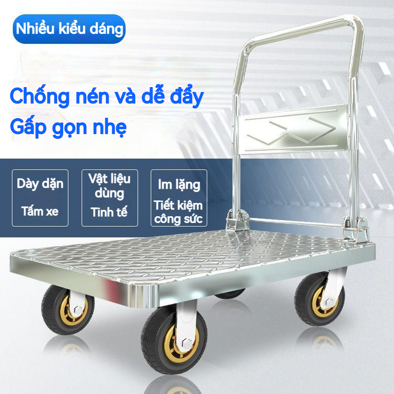 Xe đẩy hàng gấp gọn, xe đẩy 4 bánh bánh xe im lặng khả năng siêu tải chống mài mòn xe đẩy