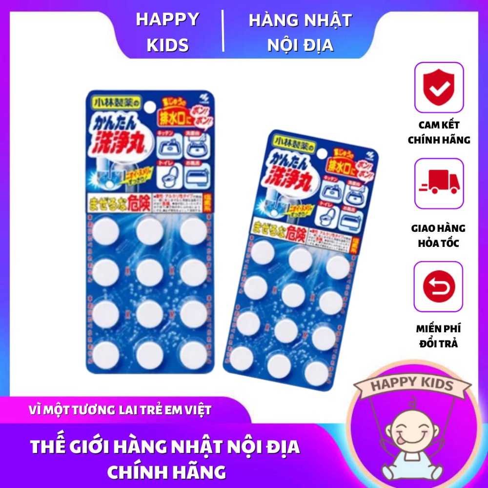 Viên sủi thông tắc bồn cầu, đường ống, bồn rửa chén Kobayashi Nhật, vỉ 12 Viên