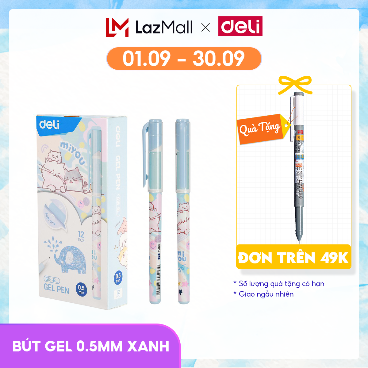 Bút Gel DELI Mực Xanh Ngòi 0.5mm - EG15-BL
