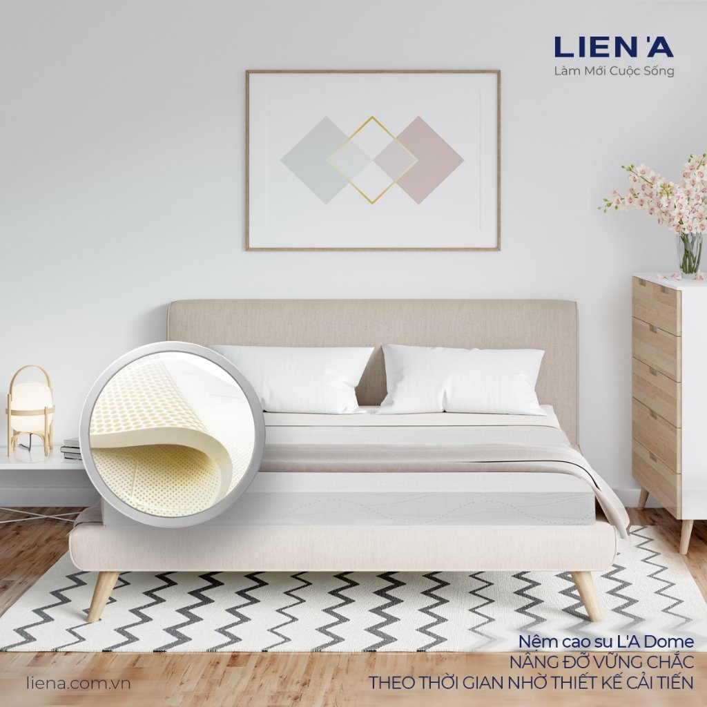 Nệm 100% cao su thiên nhiên Liên Á LA DOME - Hỗ trợ cột sống - tốt cho lưng-nâng niu giấc ngủ-Chính Hãng- Bảo hành 12 năm