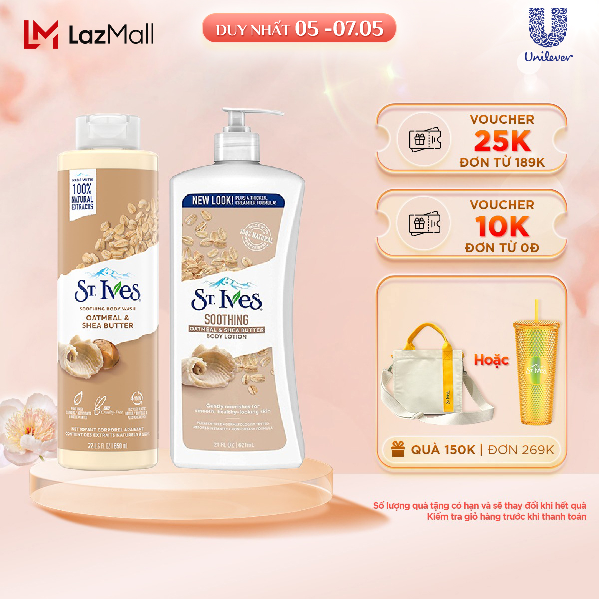Combo sữa tắm st.ives cam chanh 650ml và sữa dưỡng thể st.ives e và bơ 621ml