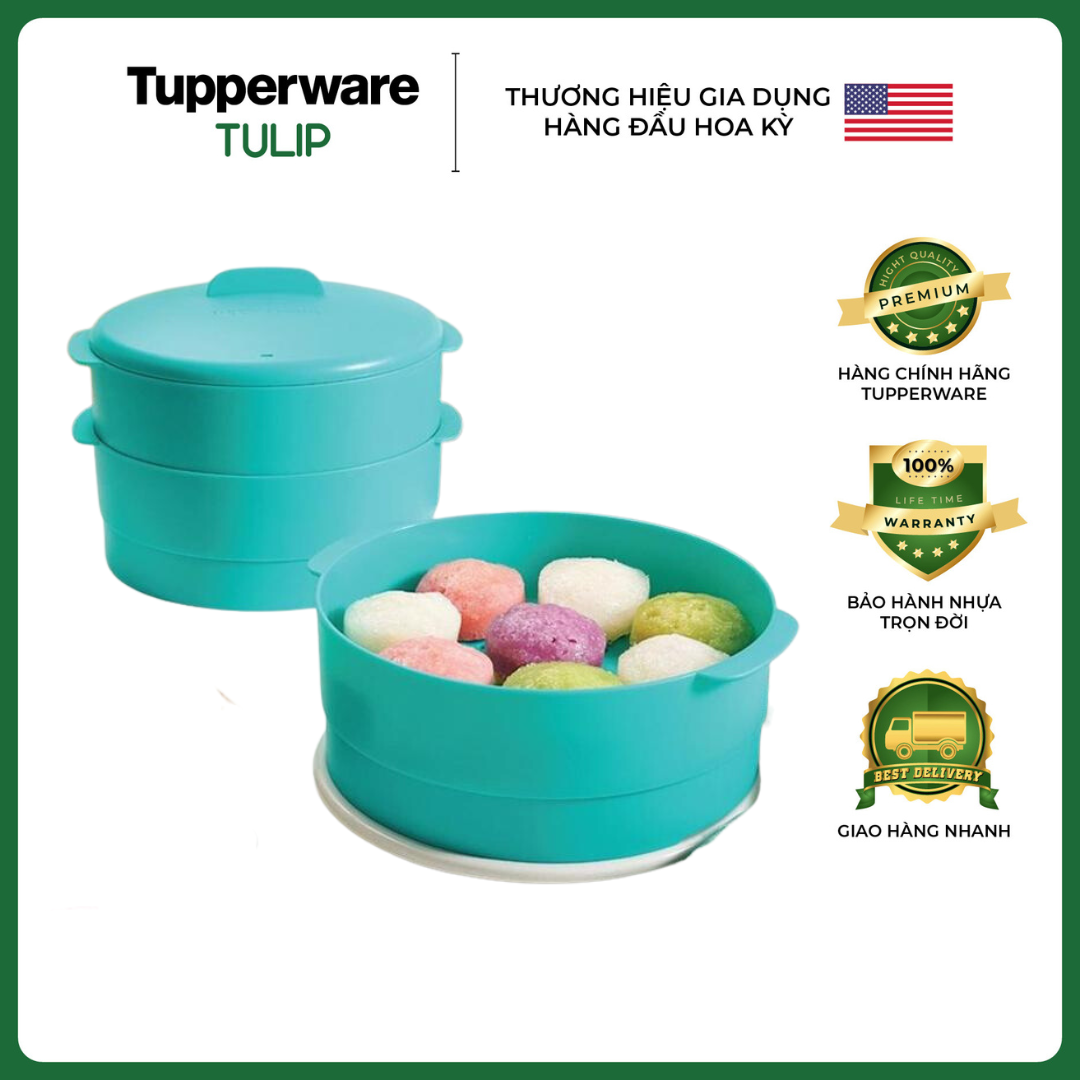 Xửng hấp tupperware steam it 3 tầng chính hãng - xanh biển