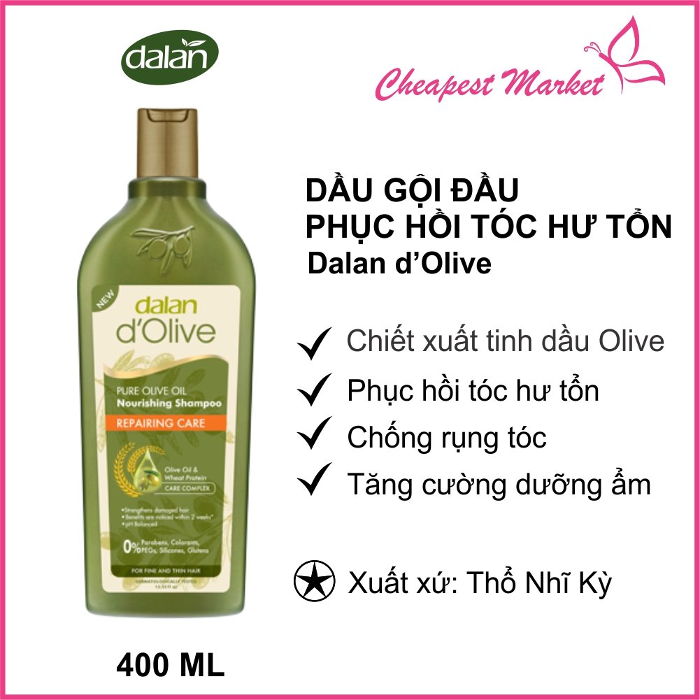 Dầu Gội Phục Hồi Tóc Khô & Hư Tổn Dalan D'Olive Shampoo Repairing Care 400ml