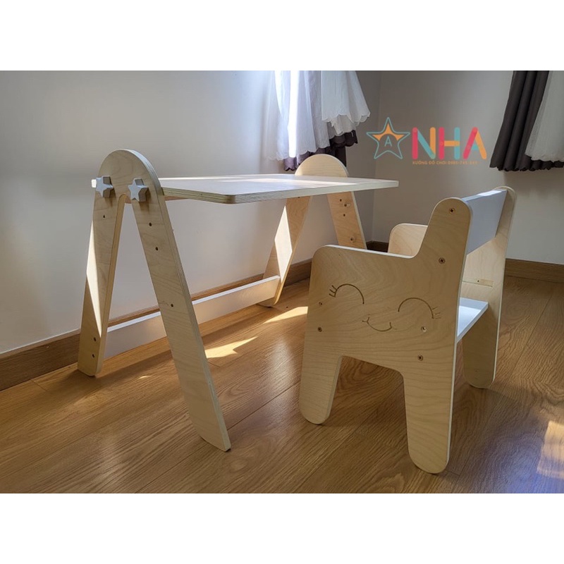 Bàn ghế gỗ cho bé từ 18m-3 tuổi, bộ bàn ghế montessori cho trẻ em, bàn ghế gỗ mầm non trẻ em