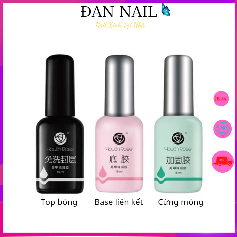 Base top hoa hồng, sơn liên kết móng Youth Rose 15ml chính hãng - cực bóng, bảo vệ móng tốt, siêu bền