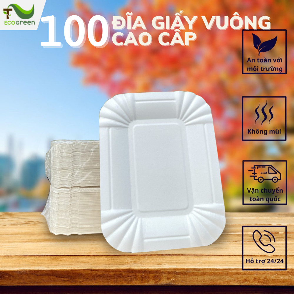 100 dĩa giấy, đĩa giấy chữ nhật dùng một lần, kích thước 200x150mm an toàn, thân thiện môi trường - t2ecogreen