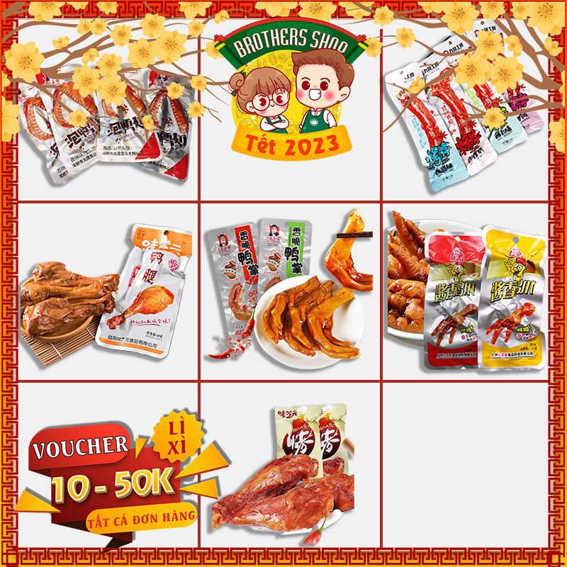 Combo 30 chân vịt, cánh vịt, đùi vịt, cổ vịt cay tứ xuyên - brothers shop - ăn vặt nội địa trυng