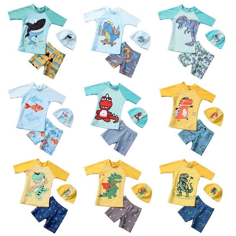 SALE- Sét bộ đồ bơi cho bé trai, bộ bơi bé trai hàng Quảng châu đẹp, áo bơi, quần bơi, mũ bơi cho bé