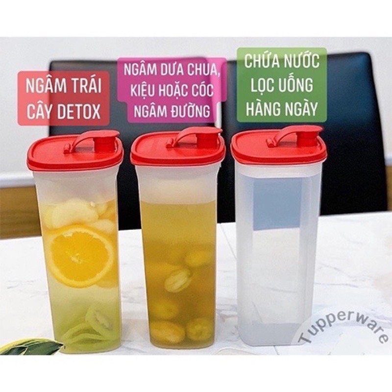 Bình nước slim line loại 2l tupperware - bình đựng nước detox tup nắp bật nhựa nguyên sinh cao cấp để cách ngăn mát tủ lạnh