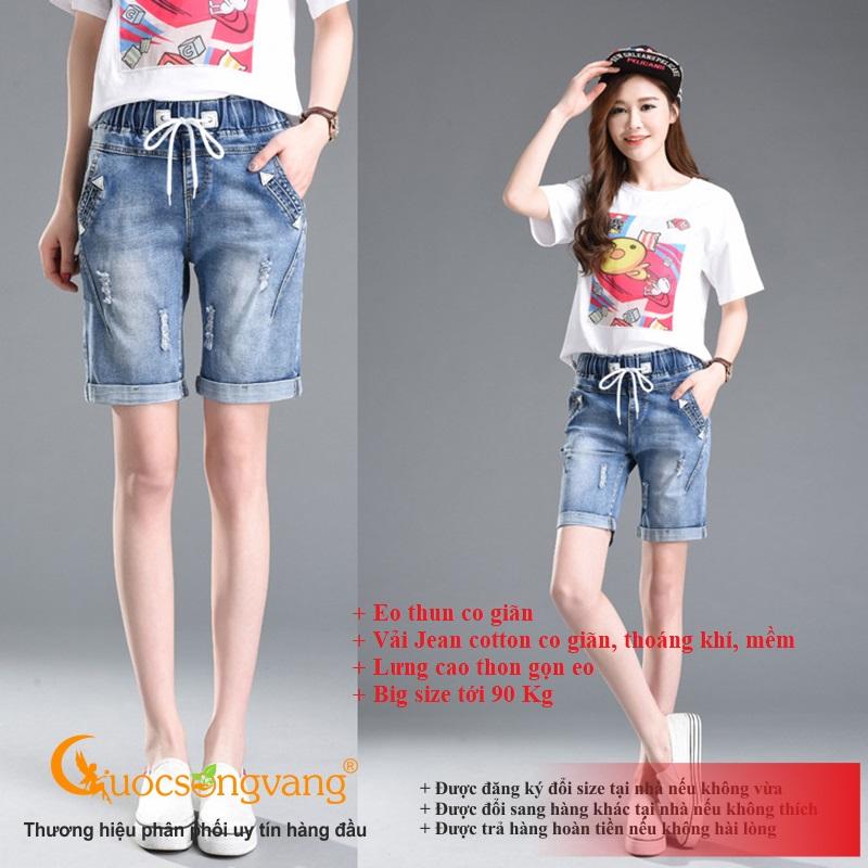 Quần short jean nữ màu xanh nhạt quần short lưng thun co giãn GLQ034