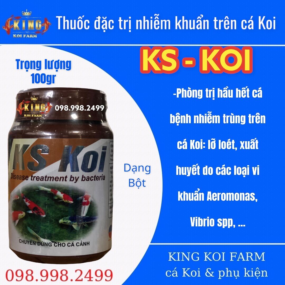 [GIẢM ĐẾN 20% Ở XU] KS KOI Hủ 100g loại trừ nhiễm khuẩn,xuất huyết đỏ mình trên cá koi