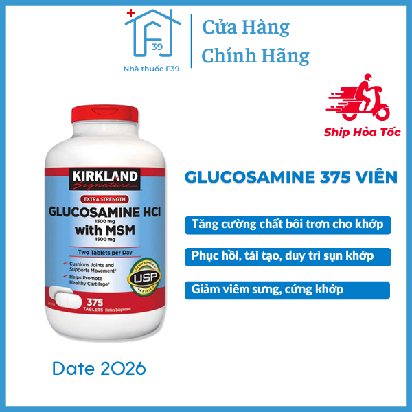 Viên uống Glucosamine HCL 1500mg With MSM 1500mg Hộp 375 Viên Date 2026