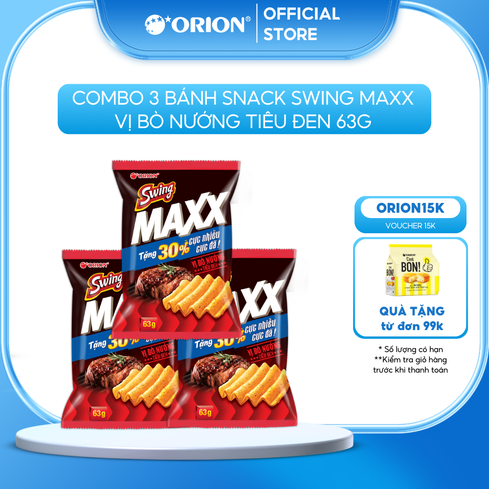 Combo 3 bánh snack swing maxx vị bò nướng tiêu đen 56G