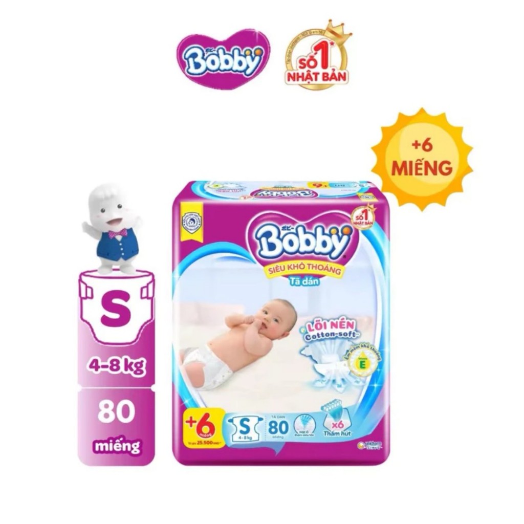 Tã dán bobby s80+6/m76+6 - siêu thấm , khô thoáng