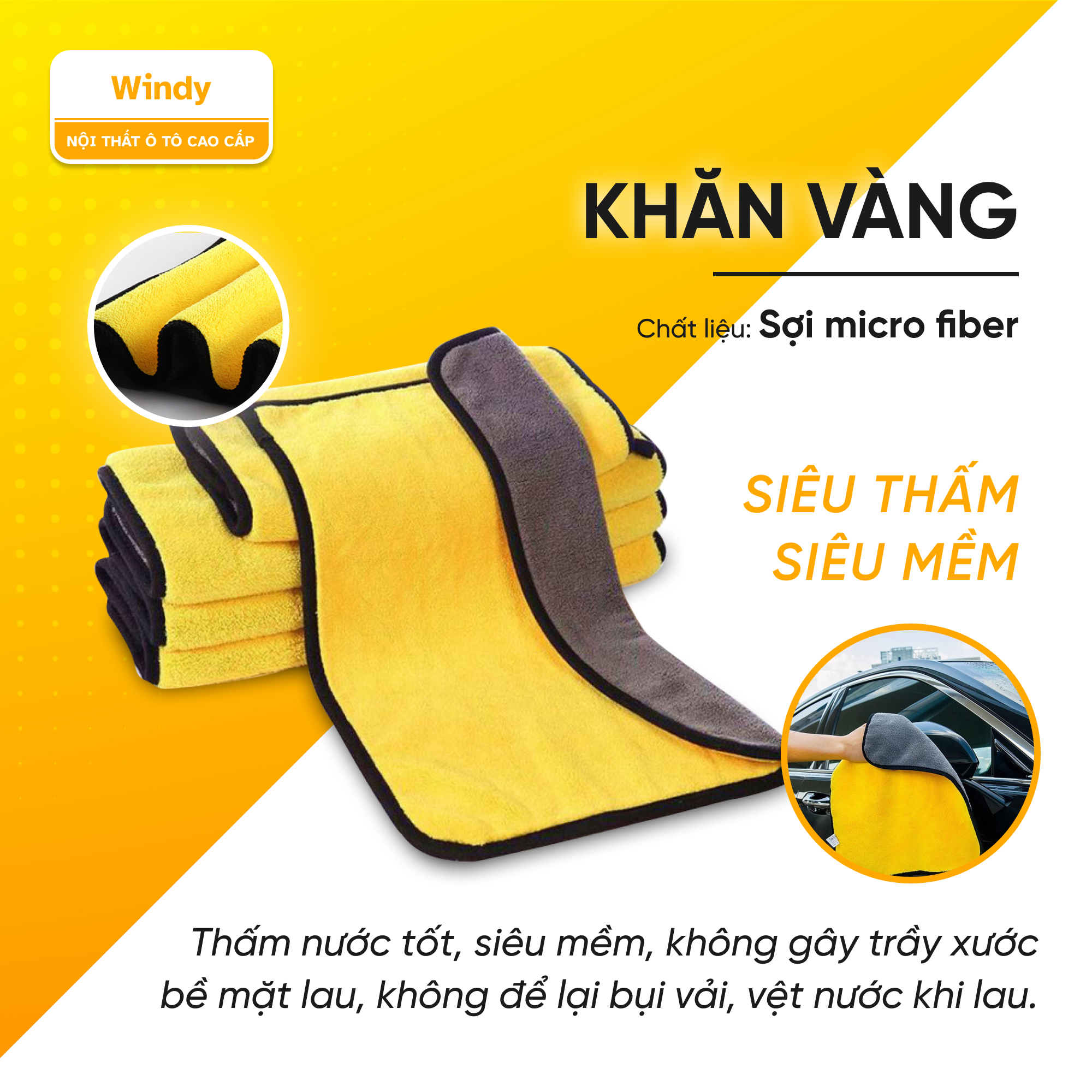 Bộ 3 khăn lau xe hơi ô tô cao cấp gia dụng đa năng siêu thấm microfiber, không rụng lông thấm hút tốt