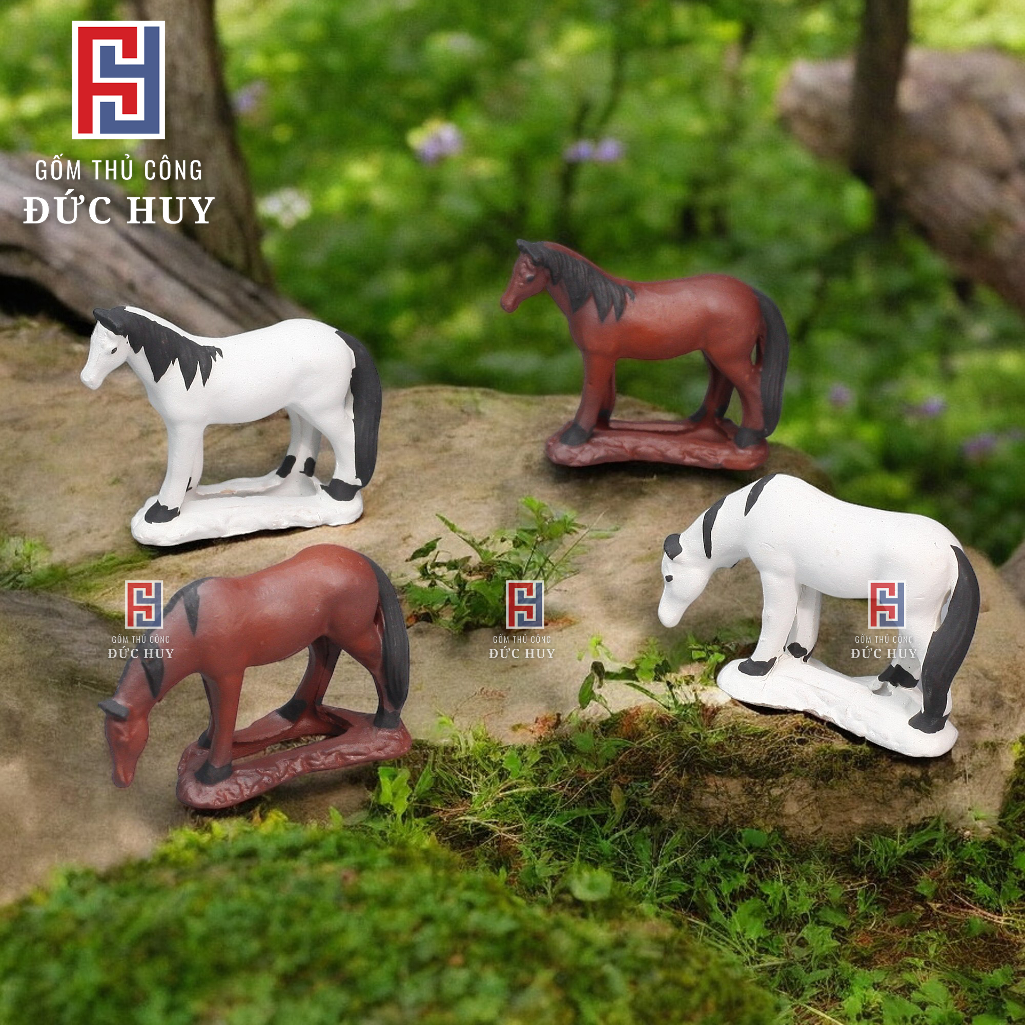 Tượng gốm con ngựa mini - trang trí hòn non bộ - tiểu cảnh chậu cây bonsai