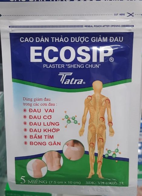 Combo 10 gói Cao dán thảo dược giảm đau Ecosip, gói 5 miếng dán