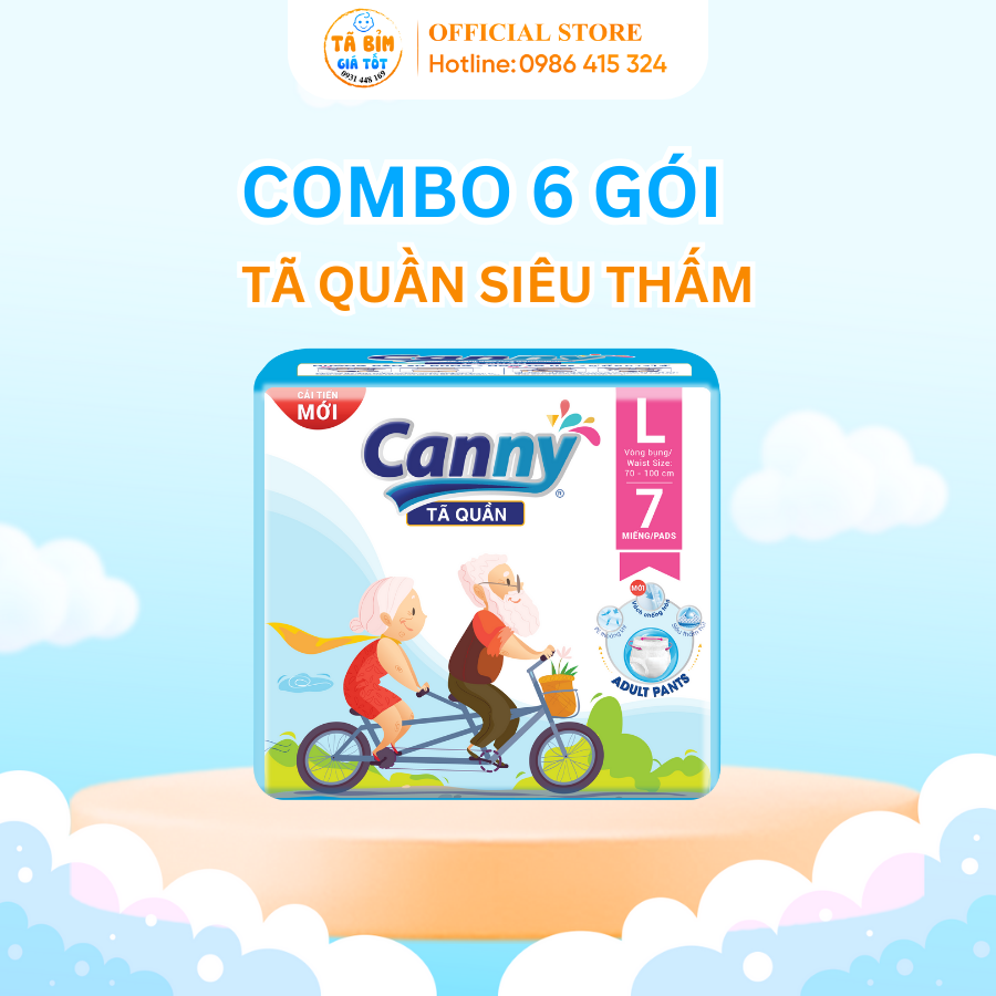 Combo 6 gói tã quần người già canny siêu thấm, bỉm quần người già kháng khuẩn size m8, l7, xl7 miếng, tã bỉm gái tốt