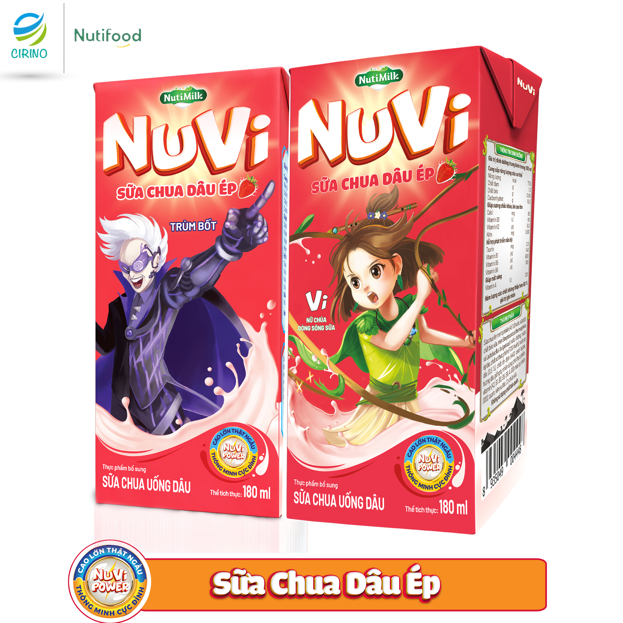 [BÉ KHỎE BÉ ĐẸP - MIỄN PHÍ SHIP ĐƠN HÀNG 49K] - Combo 02 Hộp Nuvi Sữa Chua Uống Dâu Ép 180ml - Thương Hiệu NUTIFOOD - TT CIRINO