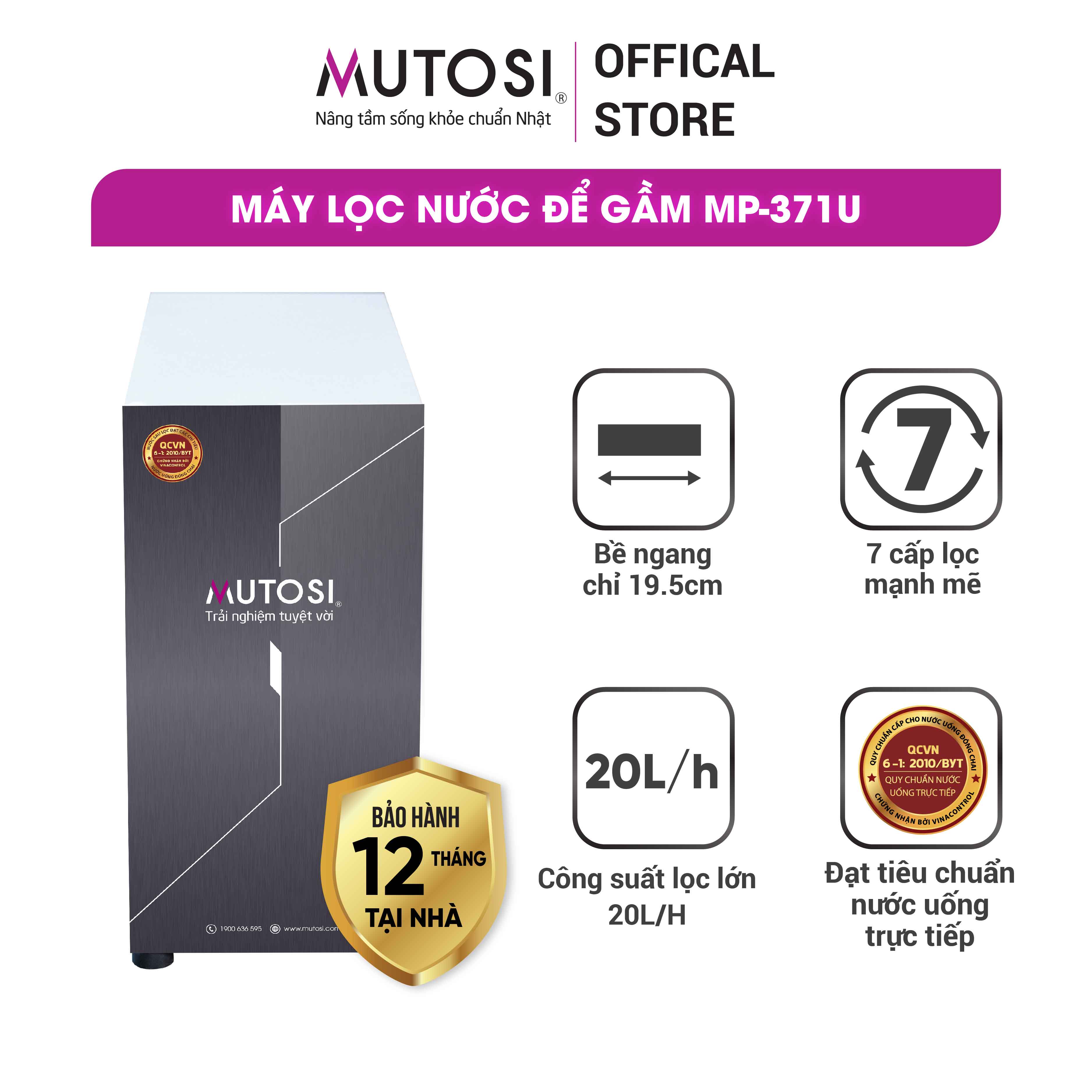 Máy lọc nước ro để gầm, tủ bếp 7 lõi mutosi mp-371u