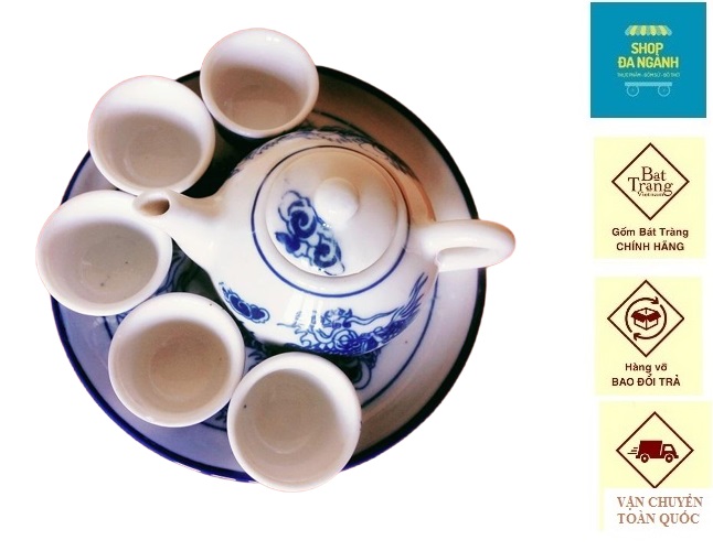 Bộ ấm chén kỷ ban thờ, gốm sứ Bát Tràng