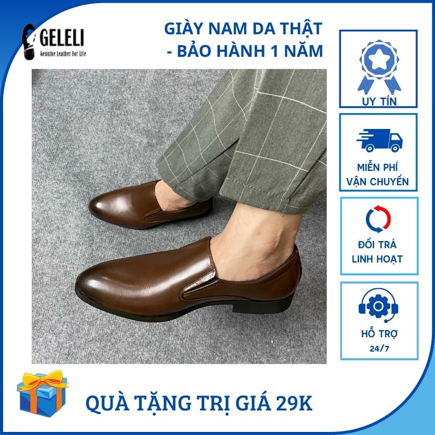 [FREE SHIP+QUÀ 29k]Giày nam đẹp da bò thật 2021 Geleli GCS4N. Giày nam phù hợp đi cưới, đi làm, đi chơi, giày lên chân sang trọng, tặng lót giày siêu êm khử mùi 29k