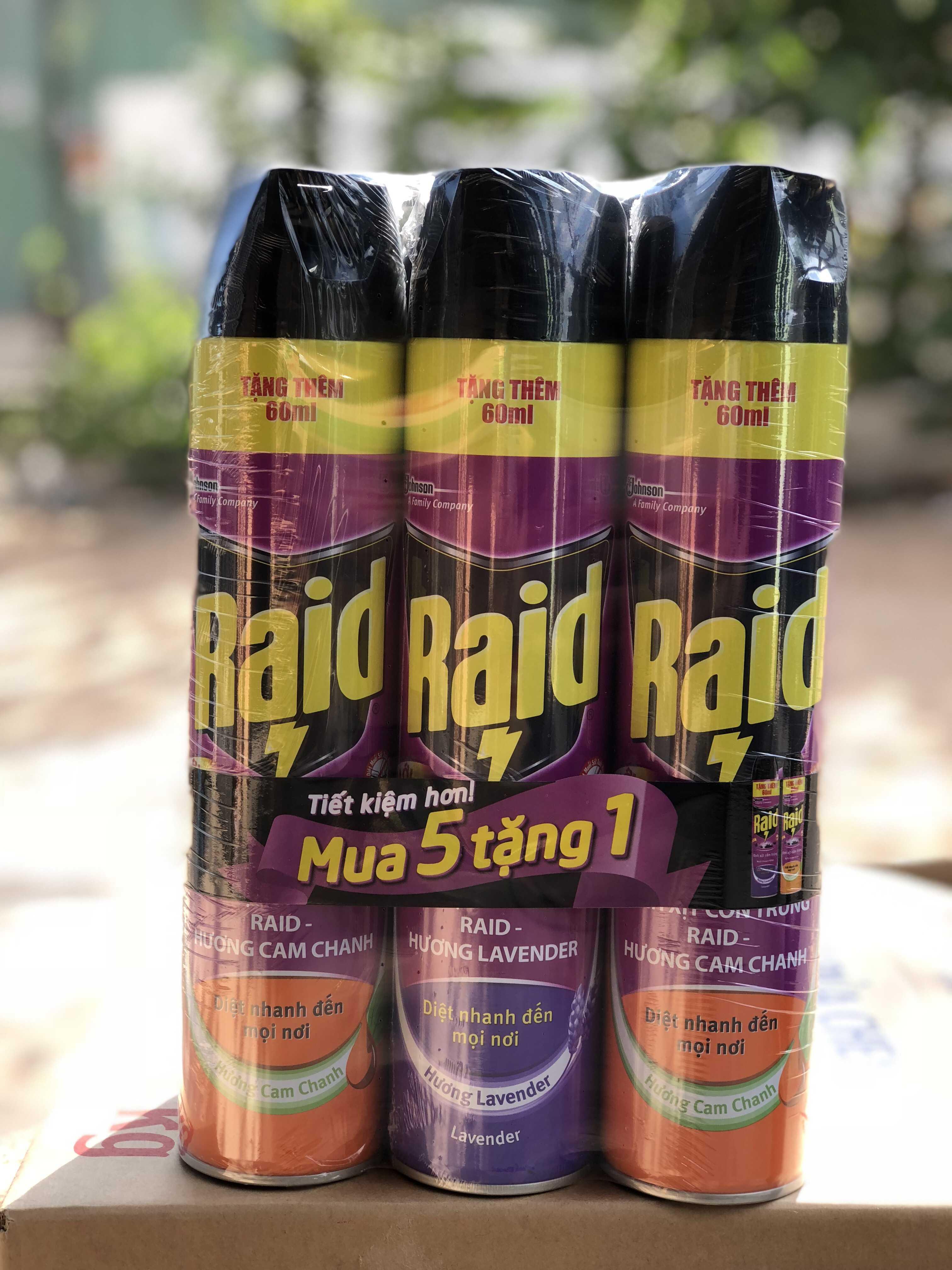 Combo 5 chai xịt công trùng Raid 600ml tặng thêm 1 chai cùng loại