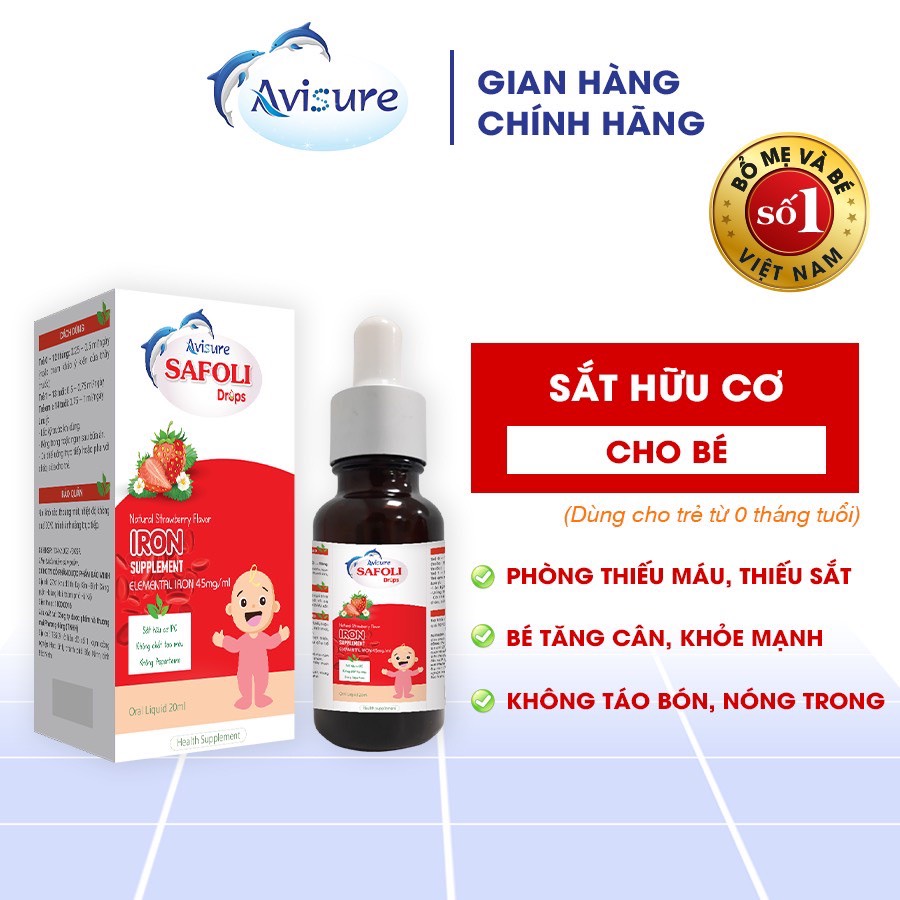 Sắt hữu cơ cho bé Avisure Safoli Drops loại 10ml và 20ml