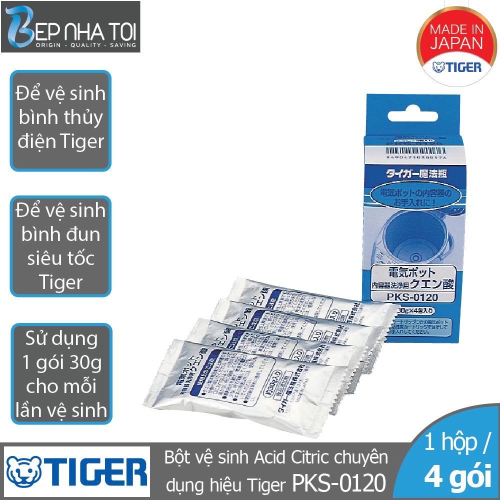Bột vệ sinh Acid Citric chuyên dụng hiệu Tiger PKS-0120 (Sản xuất tại Nhật Bản)- Chuyên dụng vệ sinh bình thủy điện - HỘP 4 GÓI