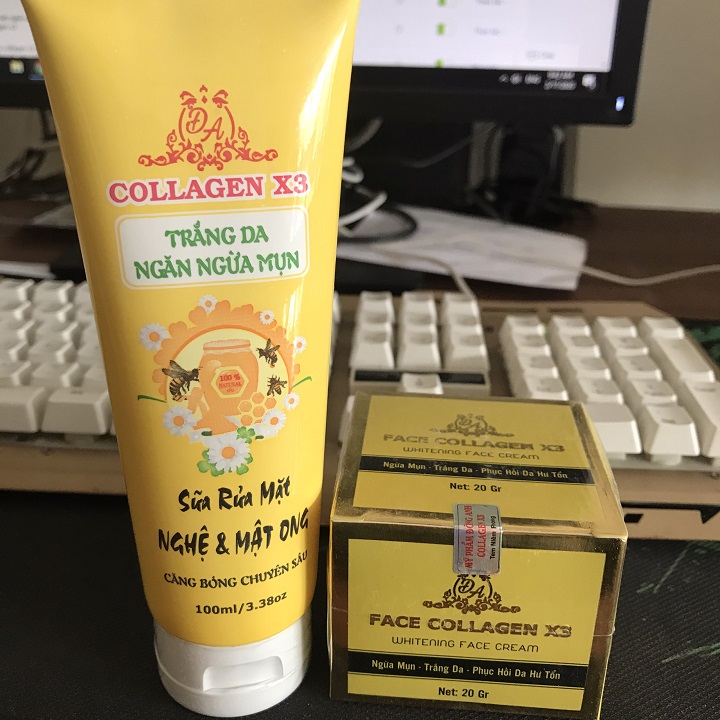 Combo dưỡng da mặt gồm tuýp rửa mặt collagen x3 và hộp kem face collagen x3