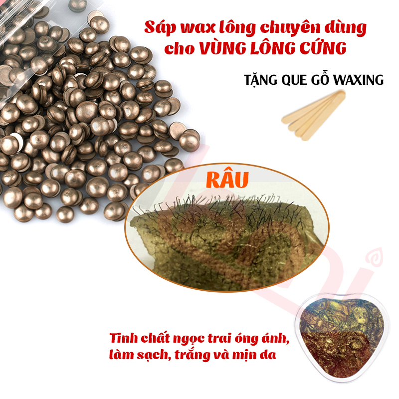 Sáp Wax Lông Cao Cấp Chuyên Dành cho Wax Râu, Lông nách, Bikini...Wax sạch lông tận gốc, tẩy tế bào chết, giúp da láng mịn - Tinh chất ngọc trai - Tặng kèm que gỗ waxing