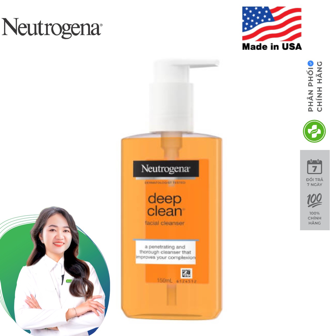 Sữa Rửa Mặt Neutrogena Facial Cleanser Deep Clean Làm Sạch Sâu Dạng Gel 150ml
