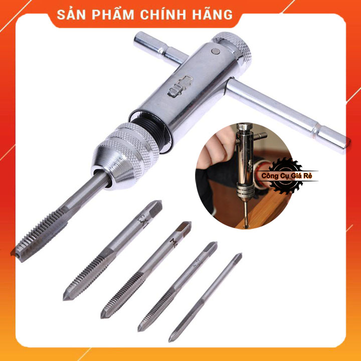 Tay quay taro tự động 2 chiều dài 100mm - kèm 5 mũi taro m3-m8