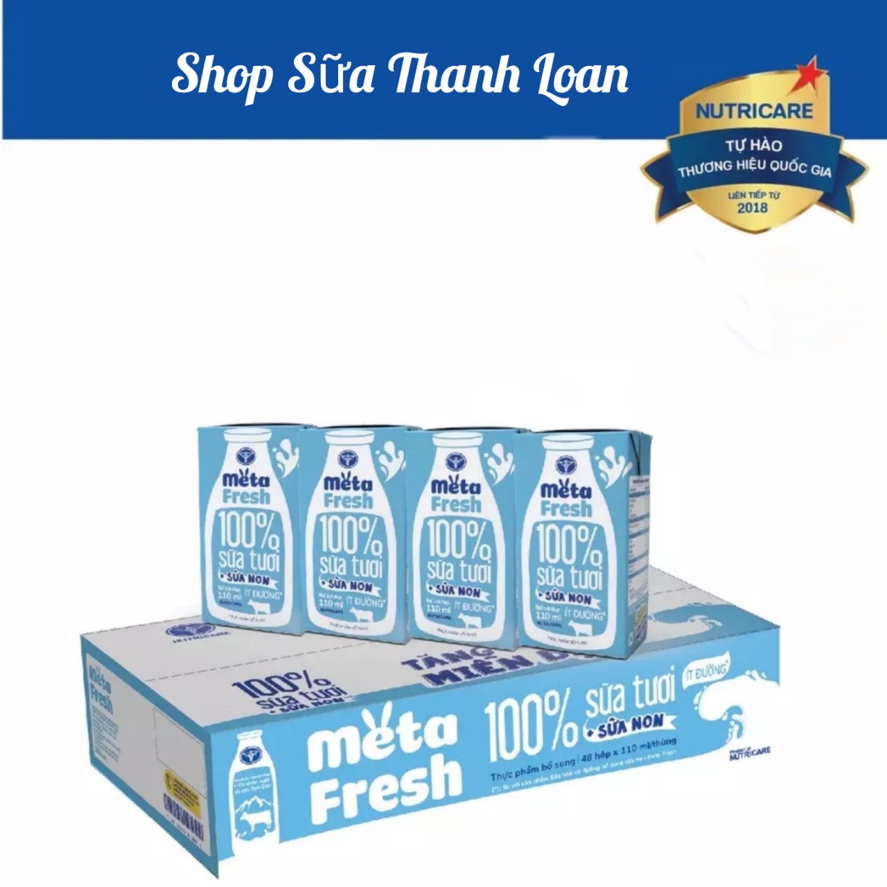Thùng 48 hộp sữa tươi nutricare meta fresh ít đường 110ml.