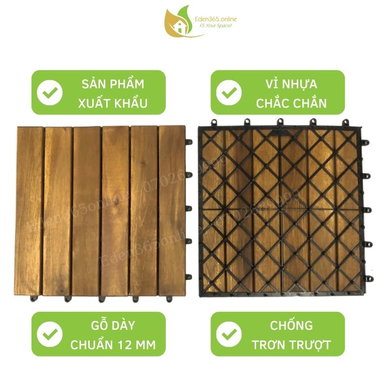 Combo 9 tấm ván sàn gỗ tràm vỉ nhựa lót ban công sân vườn đạt tiêu chuẩn xuất khẩu nước ngoài - KT 1 tấm 30 x 30 x 2.4cm - Loại 6 nan - Eden